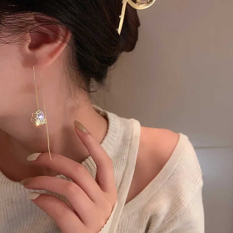 JuliaFashion-Elegant Zircon Flower Tassel Earrings