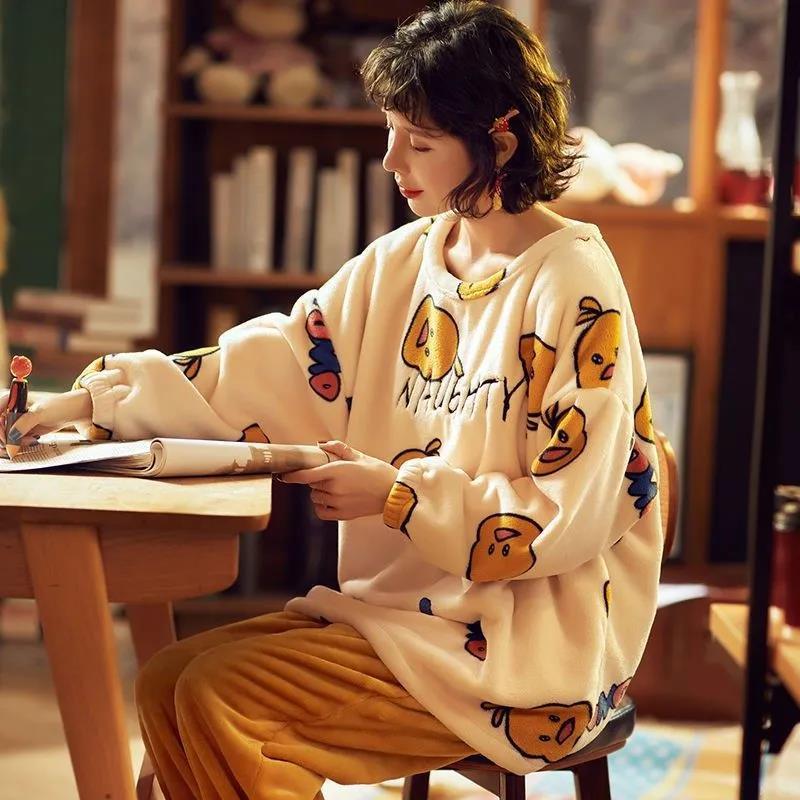 JuliaFashion - 2024 Solid Color Loose Thickening Plus Velvet Soft Simple Homewear