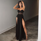 JuliaFashion-Off Shoulder Through Elastic Waist Solid Color Dress