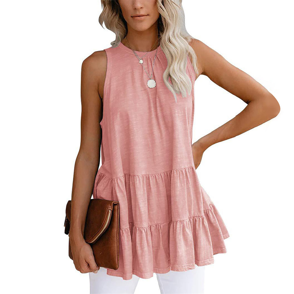 JuliaFashion - 2024 Women's Round Neck Sleeveless Splicing Loose Vest Tops