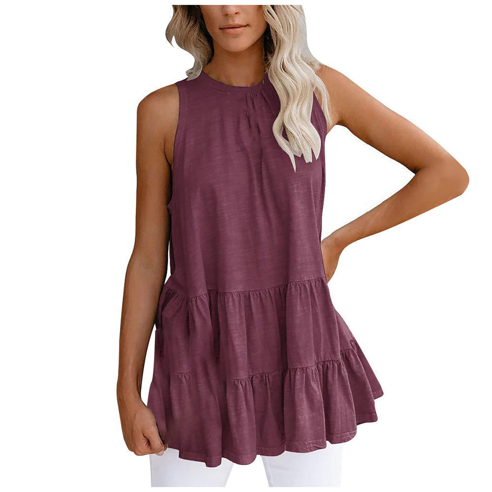 JuliaFashion - 2024 Women's Round Neck Sleeveless Splicing Loose Vest Tops