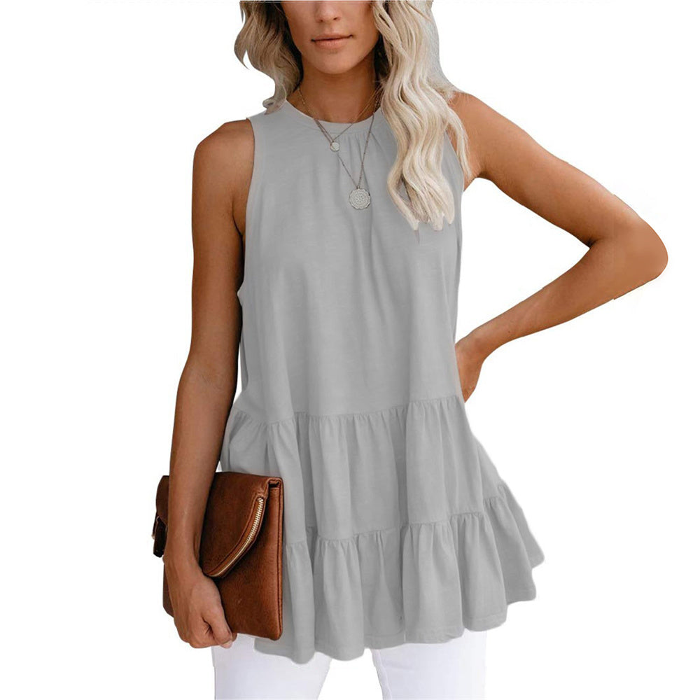 JuliaFashion - 2024 Women's Round Neck Sleeveless Splicing Loose Vest Tops