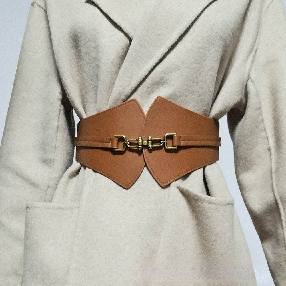 JuliaFashion-Fan-shaped Pair Buckle High Elastic Wide Belt