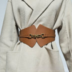 JuliaFashion-Fan-shaped Pair Buckle High Elastic Wide Belt