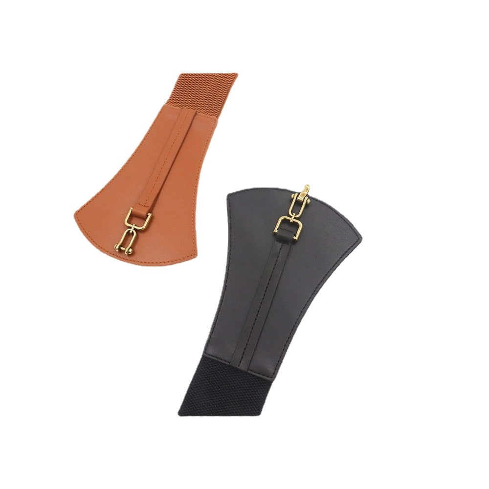 JuliaFashion-Fan-shaped Pair Buckle High Elastic Wide Belt