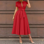 JuliaFashion - Vintage Solid Short Sleeve Maxi Dress