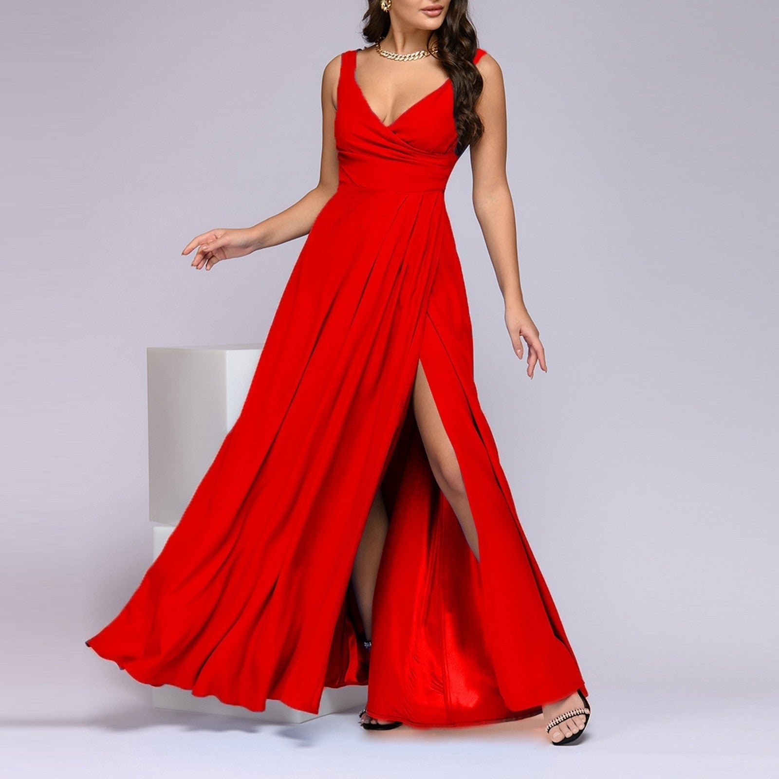 JuliaFashion - Sexy V-Neck Sleeveless Maxi Dress