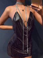 Julia Fashion - Sexy Clubwear Backless Sequin Cocktail Metalic Mini Dress