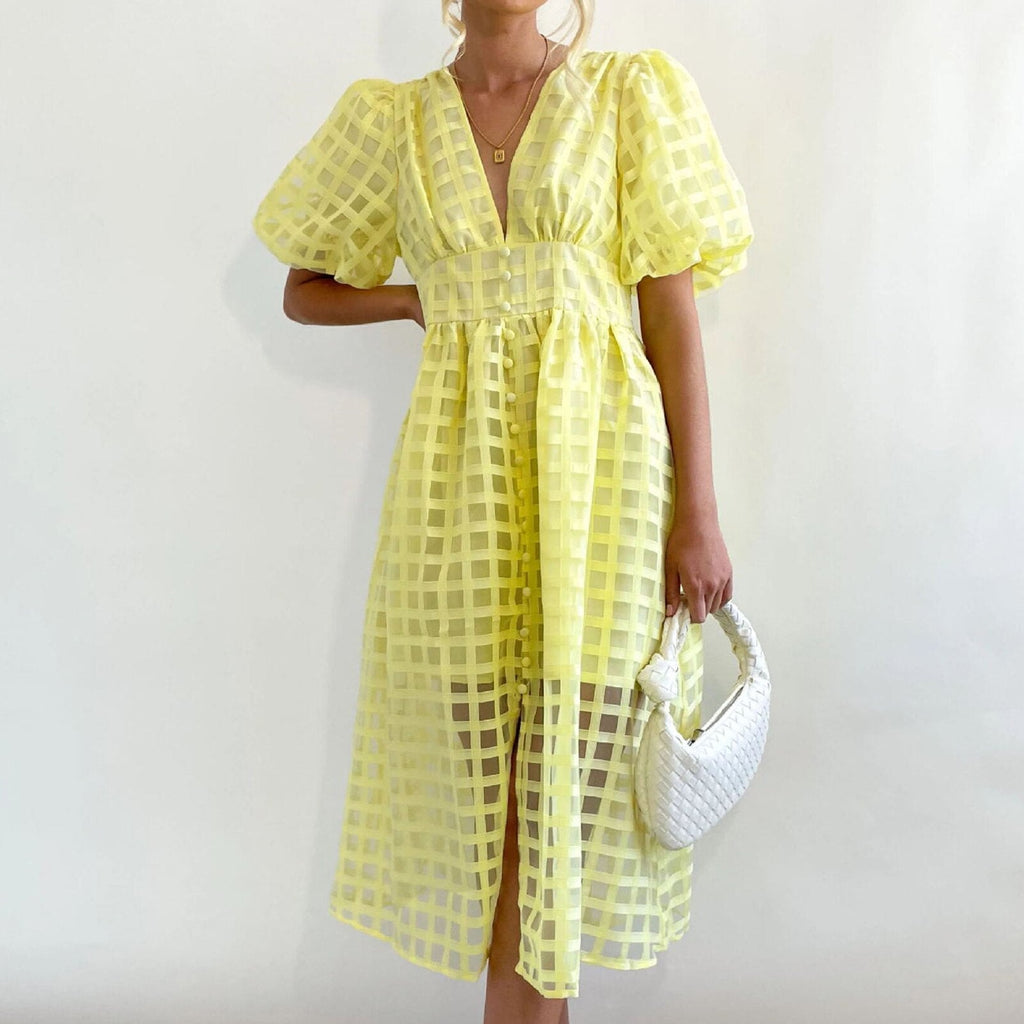 JuliaFashion - Vintage High Waist Mesh Midi Dress