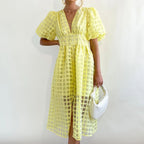 JuliaFashion - Vintage High Waist Mesh Midi Dress