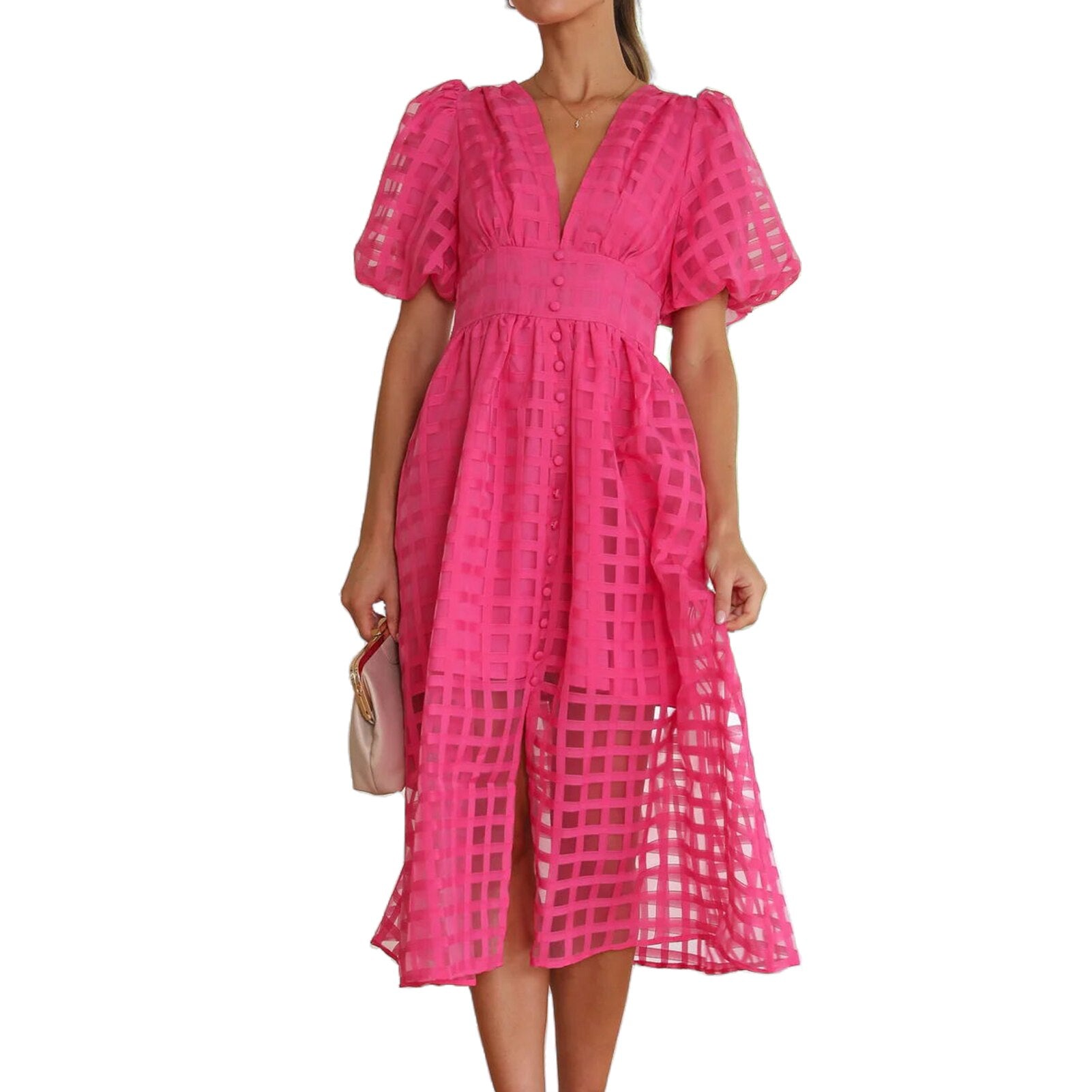 JuliaFashion - Vintage High Waist Mesh Midi Dress