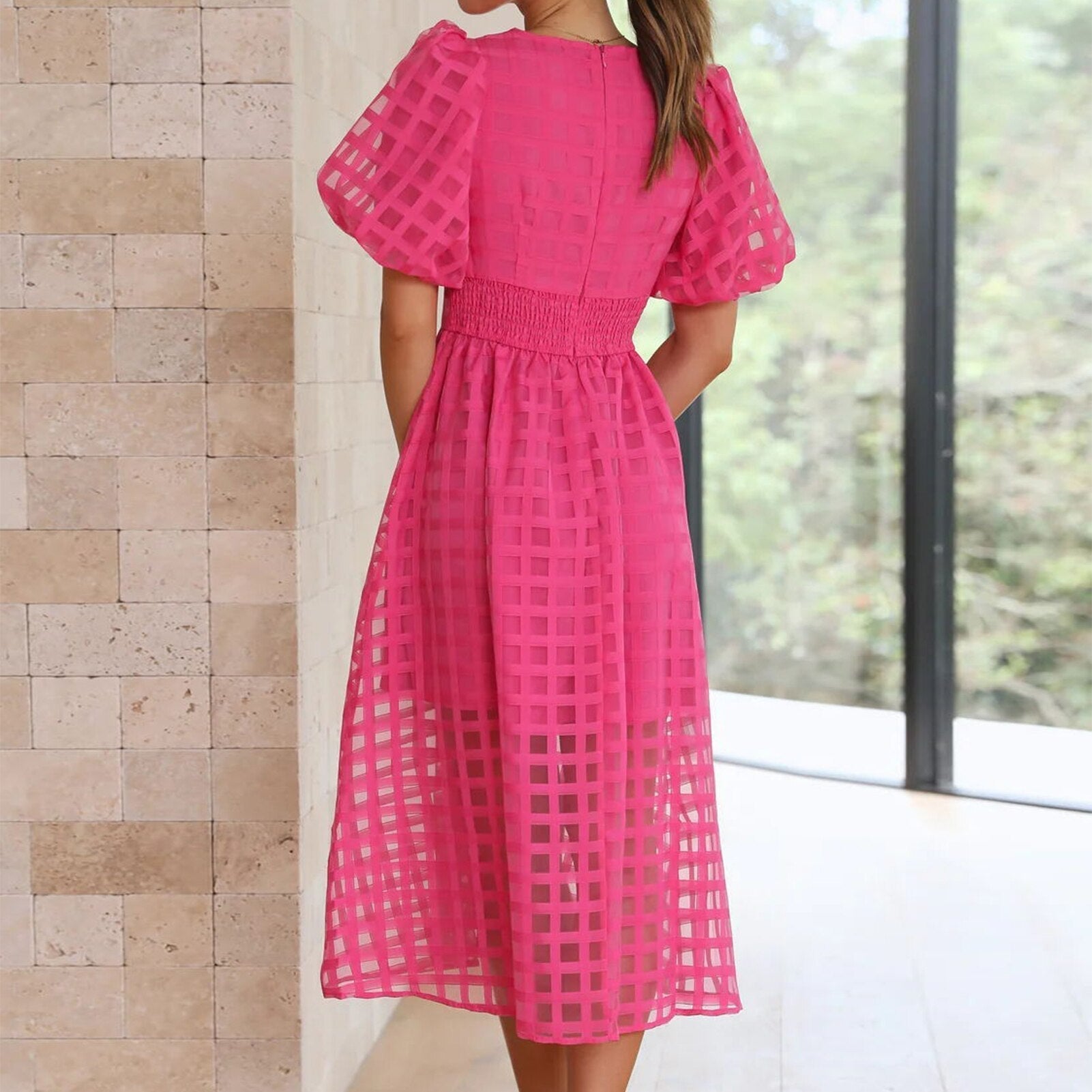 JuliaFashion - Vintage High Waist Mesh Midi Dress