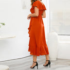 JuliaFashion - Sexy Chiffon Ruffle Hem Midi Beach Dress