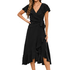 JuliaFashion - Sexy Chiffon Ruffle Hem Midi Beach Dress