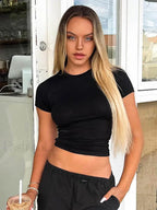 2023 Simple Casual Soft All Match Crop Top Black / S