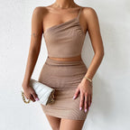 Julia Fashion - One-shoulder Drawstring Halter Maxi Elegant Party Club Women's Mini Dress