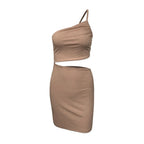 Julia Fashion - One-shoulder Drawstring Halter Maxi Elegant Party Club Women's Mini Dress