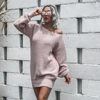 Julia Fashion - Long Sleeve Backless Casual Knitting Dissymmetry Sexy Outfits Mini Dress