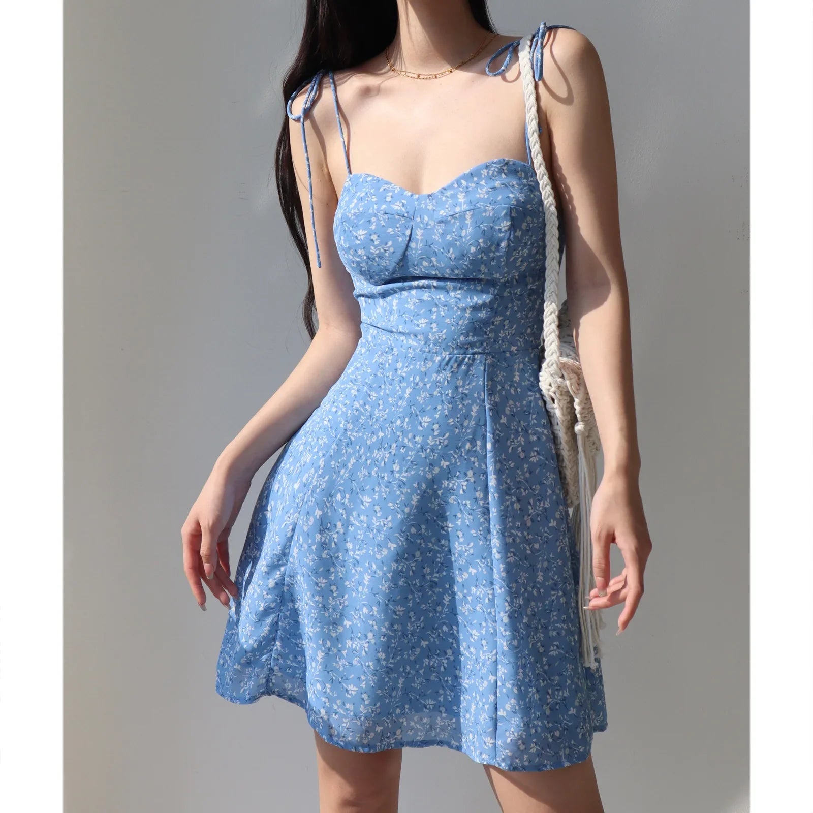 Julia Fashion - Retro Blue Lace Floral A-line Holiday Women's Mini Dress