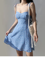 Julia Fashion - Retro Blue Lace Floral A-line Holiday Women's Mini Dress