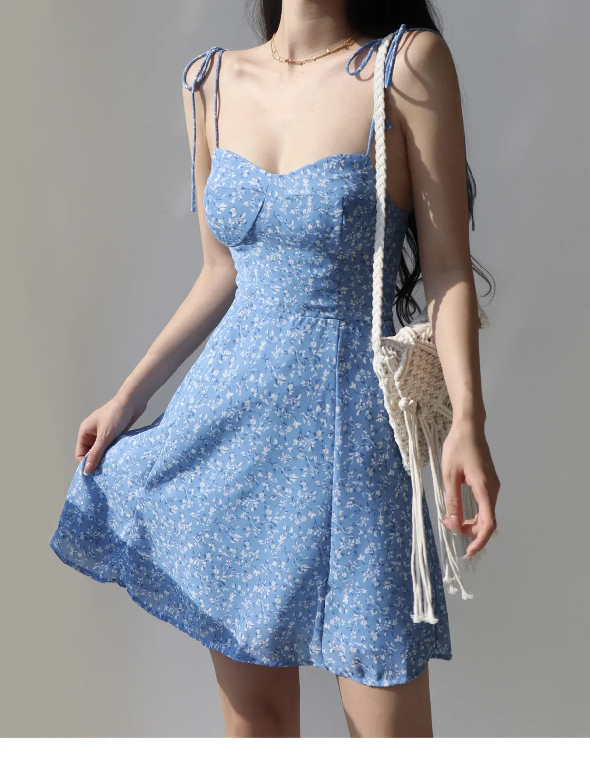 Julia Fashion - Retro Blue Lace Floral A-line Holiday Women's Mini Dress
