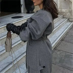 2024 Autumn Winter Women Elegant Lace up Wool Blends Long Coats