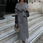 2024 Autumn Winter Women Elegant Lace up Wool Blends Long Coats