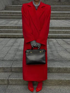 2024 New Red Lapel Woolen Overcoats For Women