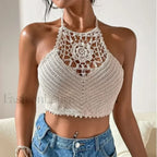 2024 Retro Tassel Spaghetti Strap Crop Top WHITE4 / One Size(40 65kg)