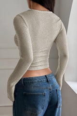 Ribbed Square Neck Long Sleeve Knit Top