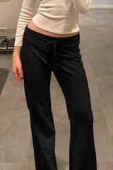 Roll Waist Solid Color Low Rise Knit Pants