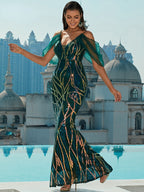 JuliaFashion - Sequin Sexy Backless Bodycon Even Maxi Elegant Dress