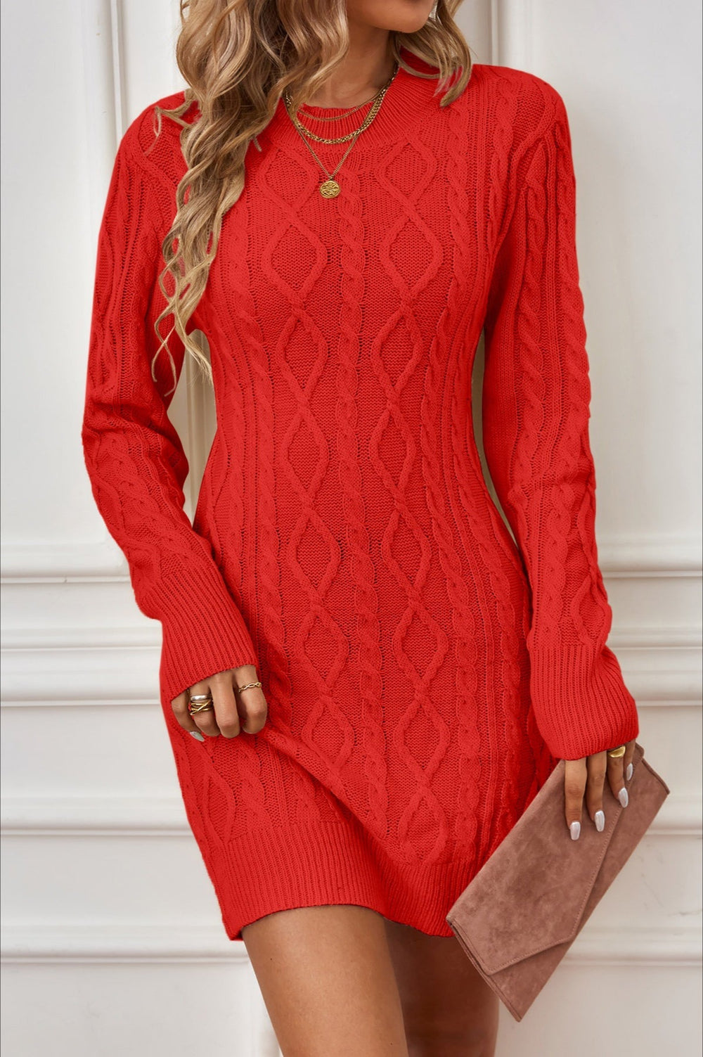 Long Sleeve Cable Knit Backless Sweater Dress