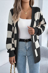 Plaid Knit Casual Loose Cardigan Black / S