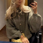 Basic Casual Loose Button Plain Knit Cardigan