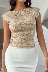 Sequin Backless Short Sleeve Tank Top