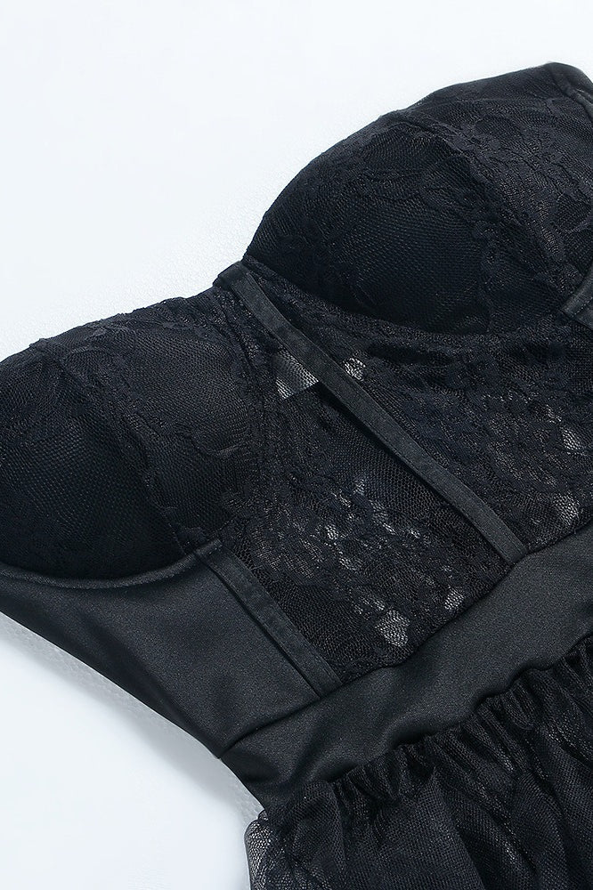 Sheer Lace Bustier Formal Dress