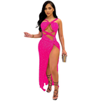 Julia Fashion - Glitter Halter Cut Out Long Dresses