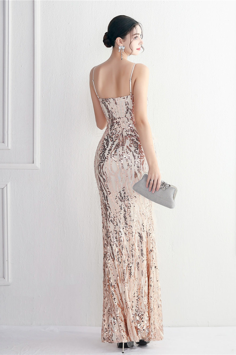 Intricate Beadwork Figure Hugging Gown Formal Dress S / Gold