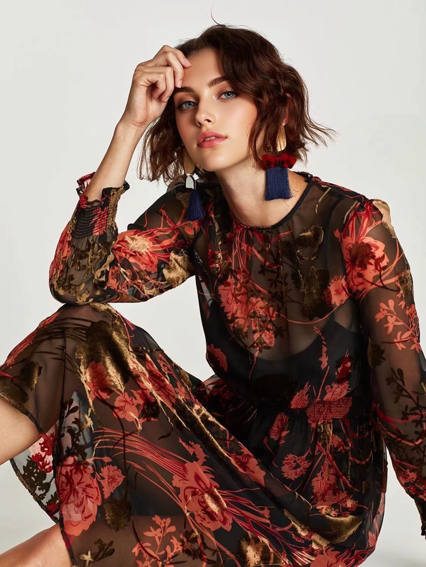 JuliaFashion - Weekend Getaway Floral Mesh Midi Dress