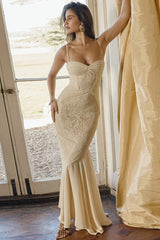 Lace Ruffle Slip Maxi Formal Dress