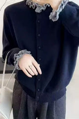 Ruffle Trim Contrast Cardigan