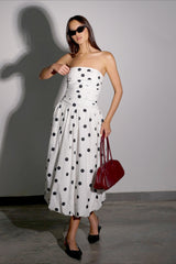 Elegant Polka Dot Strapless Bodycon Maxi Dress