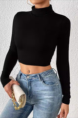 Slim Fit Cropped Turtleneck Top
