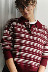 Vintage Striped Knit Polo Sweater