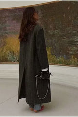 Knit Stripe Wool Blend Casual Overcoat