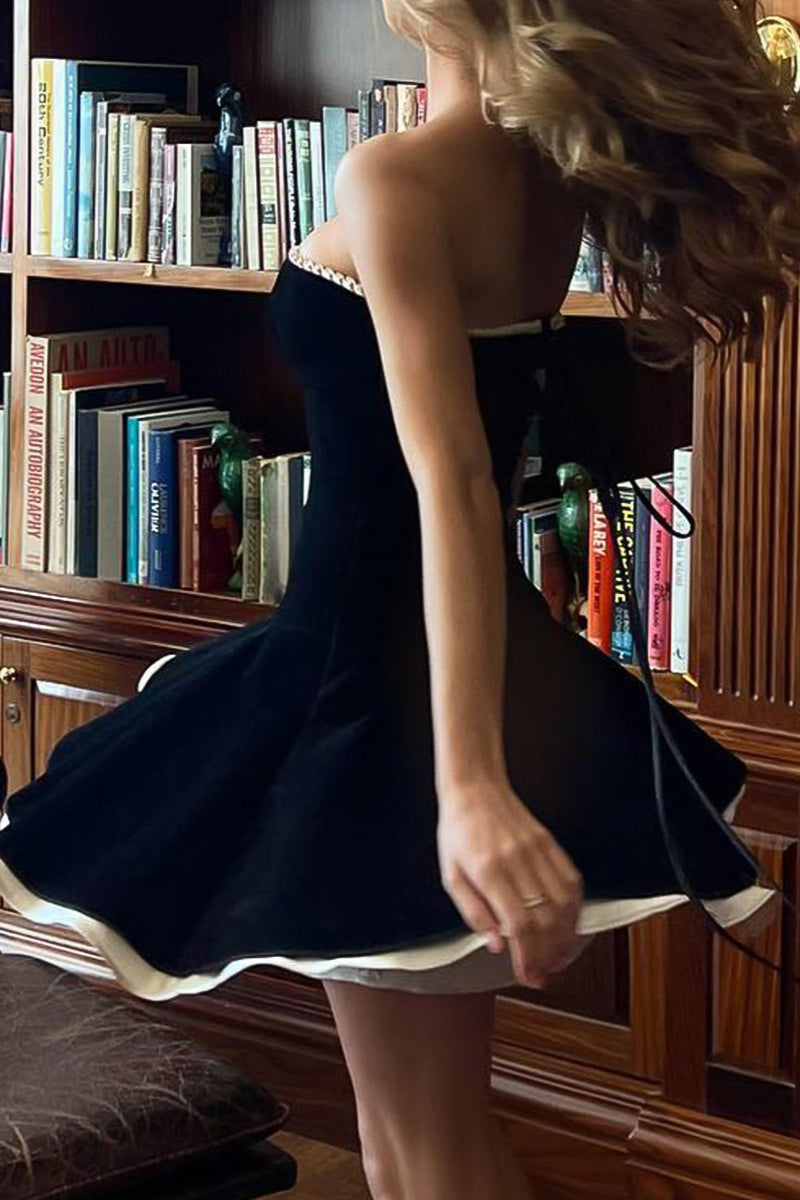 Velvet Bustier A-line Cocktail Dress XS / Black