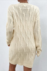 Solid Color Long Sleeve Cable Knit Sweater Dress