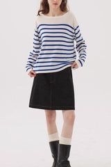 Navy Striped Relaxed Boat Neck Knit Top