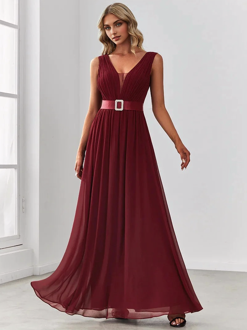 JuliaFashion - 2024 Women Long Sexy Sleeveless A Line Deep V Neck Dress